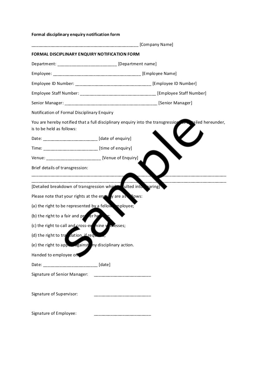Formal Disciplinary Enquiry Notification Form My Legal Briefcase